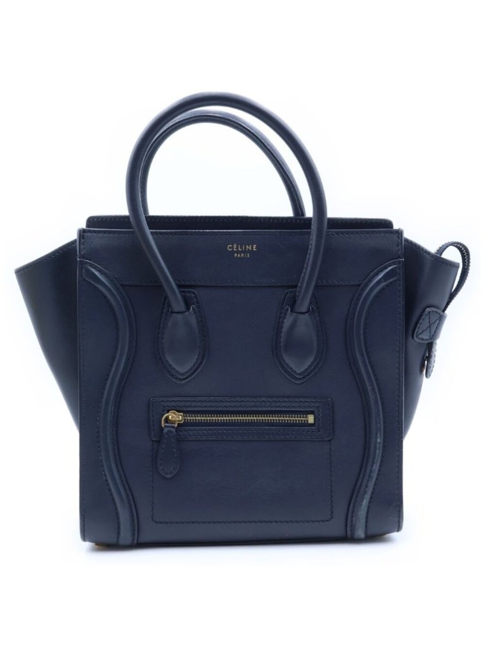 Celine Luggage Micro Handbag Navy Leather Gold